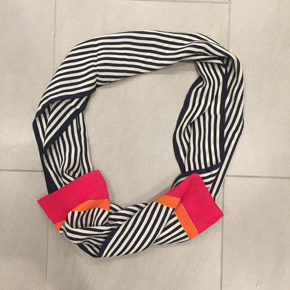 Black-Blue White Striped Magenta Orange Gold Scarf